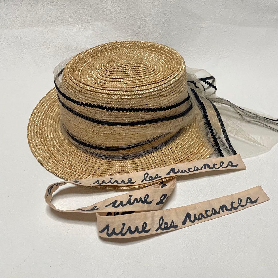 麦わら帽子 バラ色の帽子 カンカン帽 ハット 春夏 ボンヌ チュール リボン