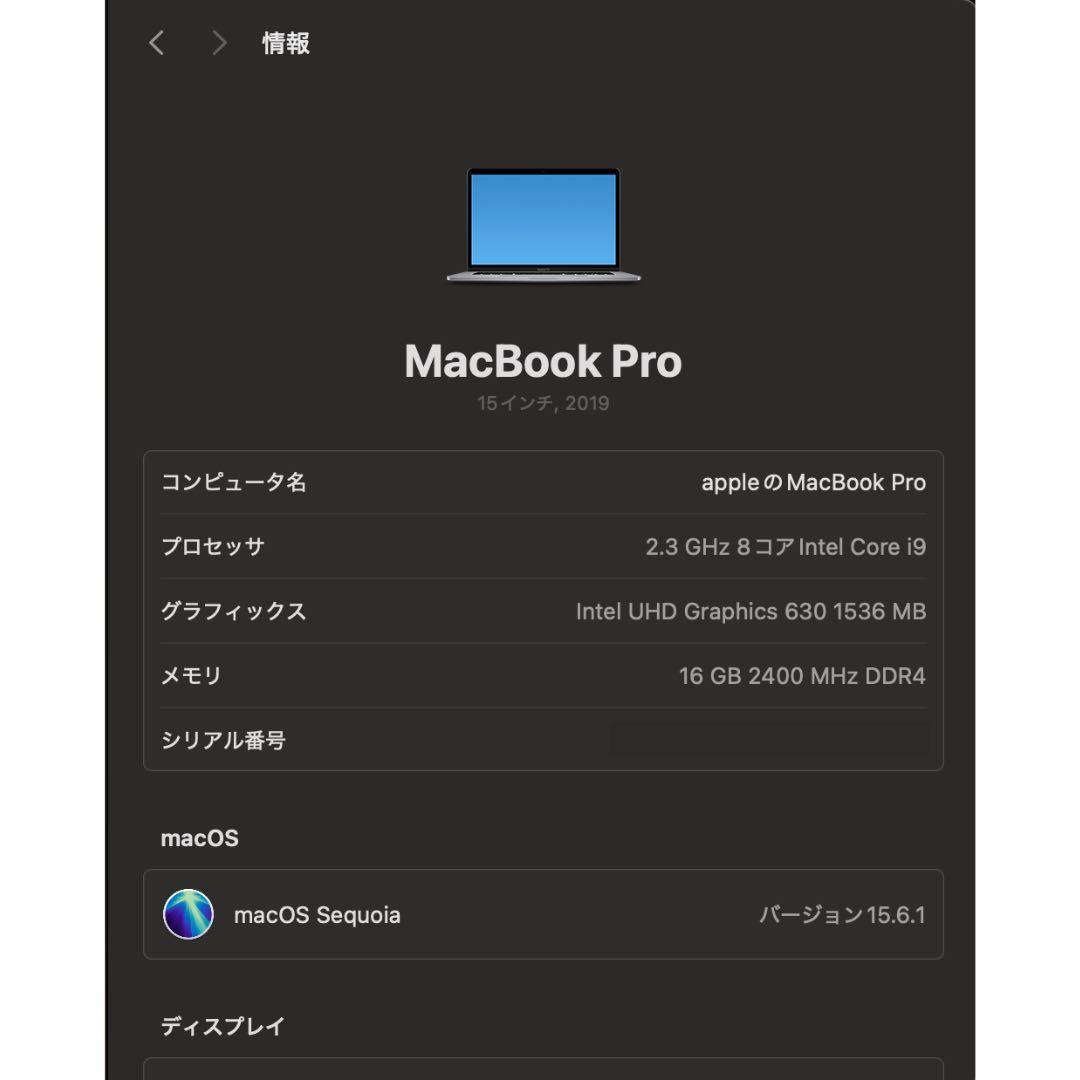 Macbook Pro 2019 16GB 15インチ usキーボード i9