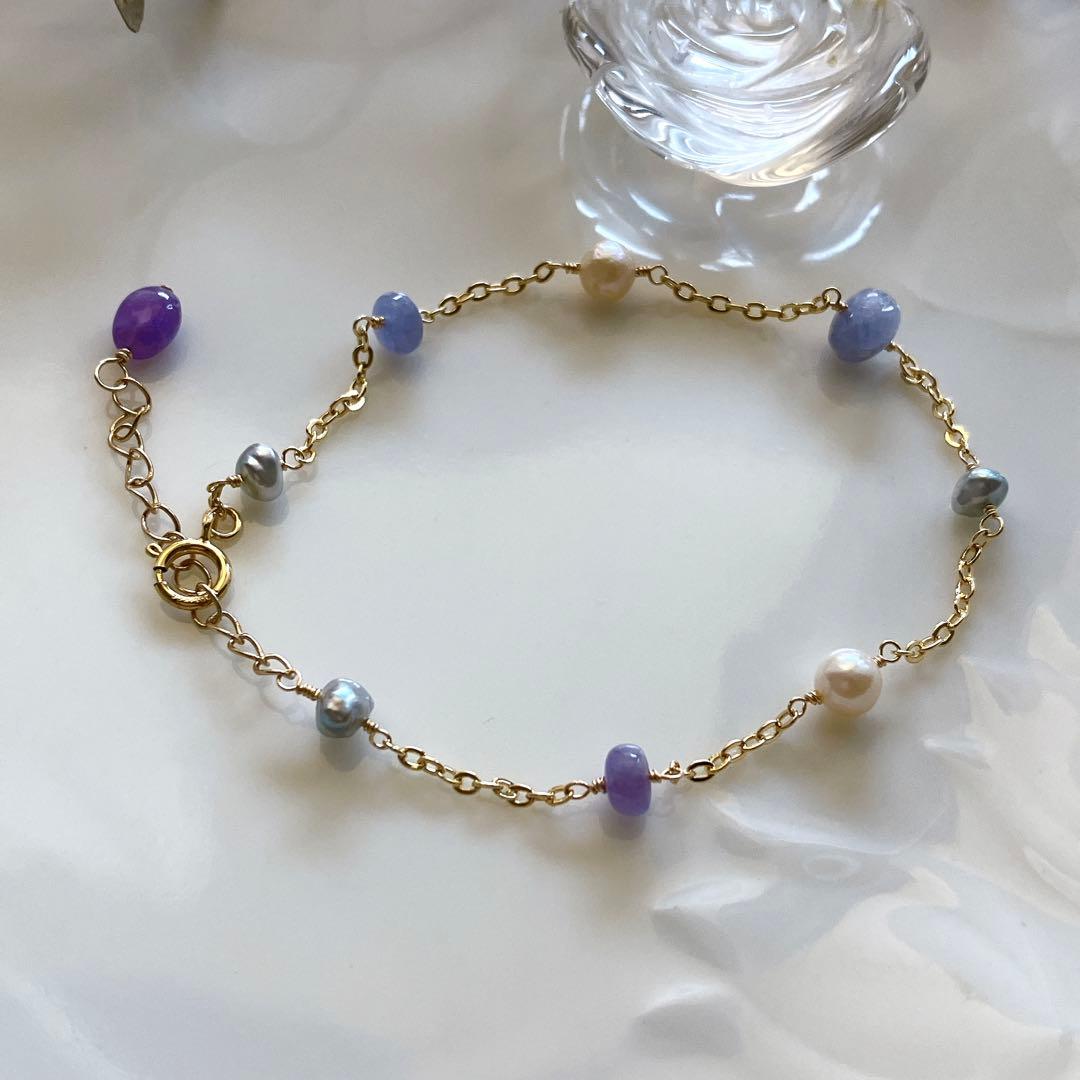 hedgehog◆ハックマナイト×あこや真珠ブレスレット✧14kgf