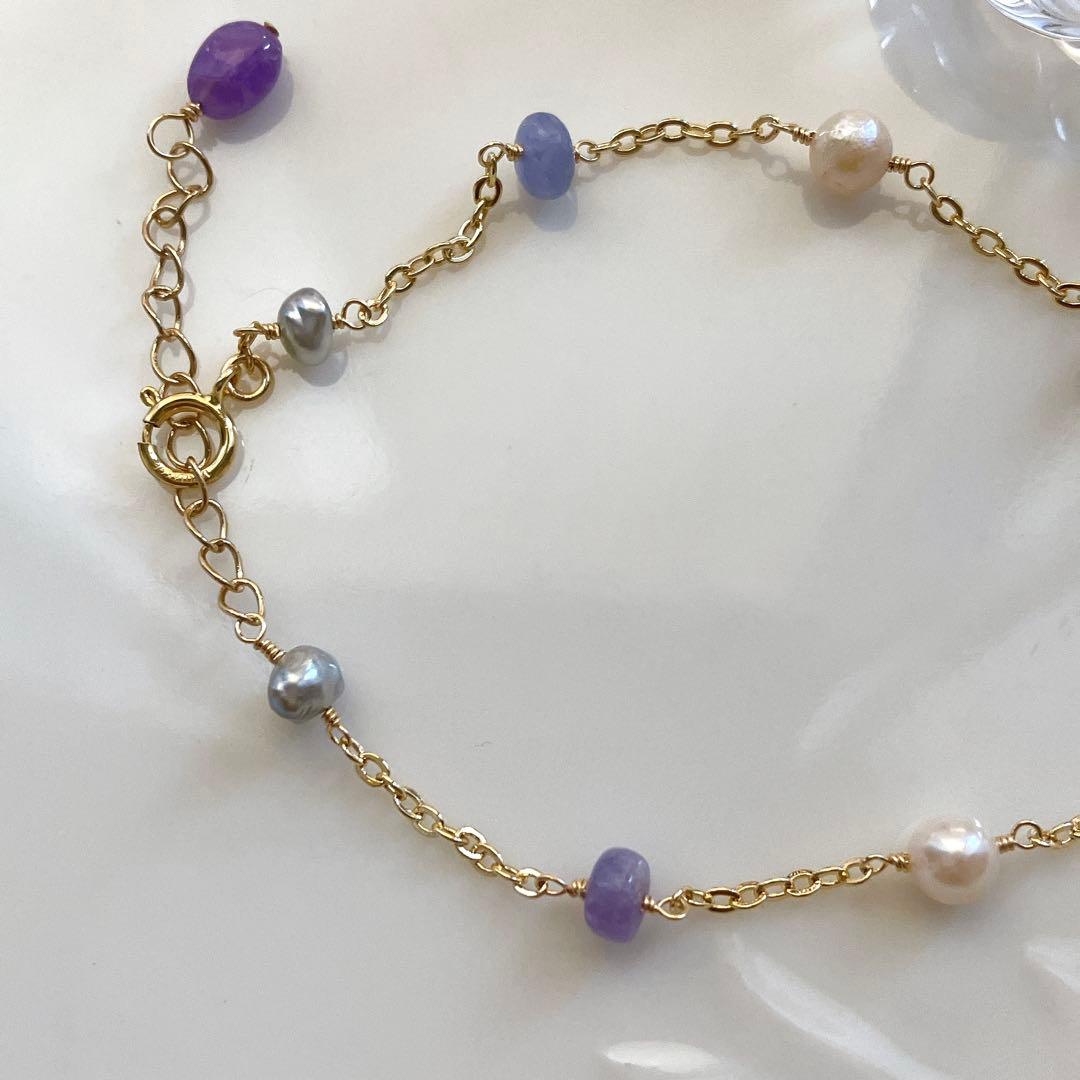 hedgehog◆ハックマナイト×あこや真珠ブレスレット✧14kgf