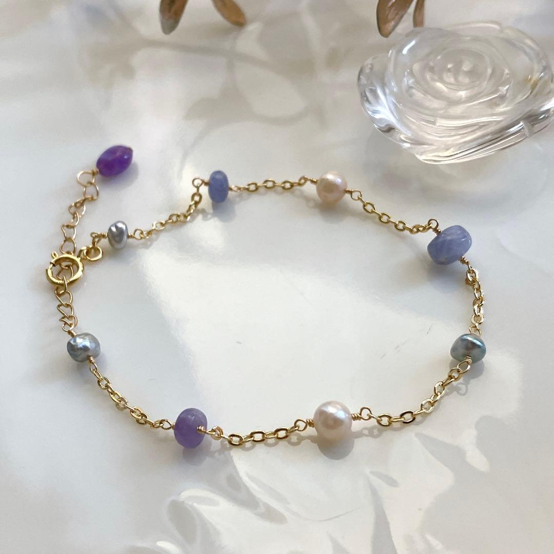 hedgehog◆ハックマナイト×あこや真珠ブレスレット✧14kgf