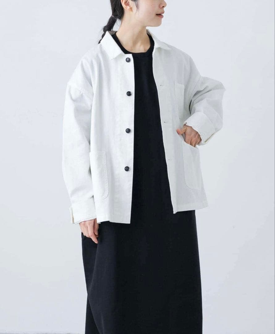 美品　かぐれ　デニムカバーオール　デニムジャケット　ホワイト　サイズ1