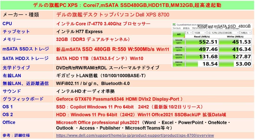 ゲーミング i7 M32G SSD/HDD1T Win11/11 Offic21