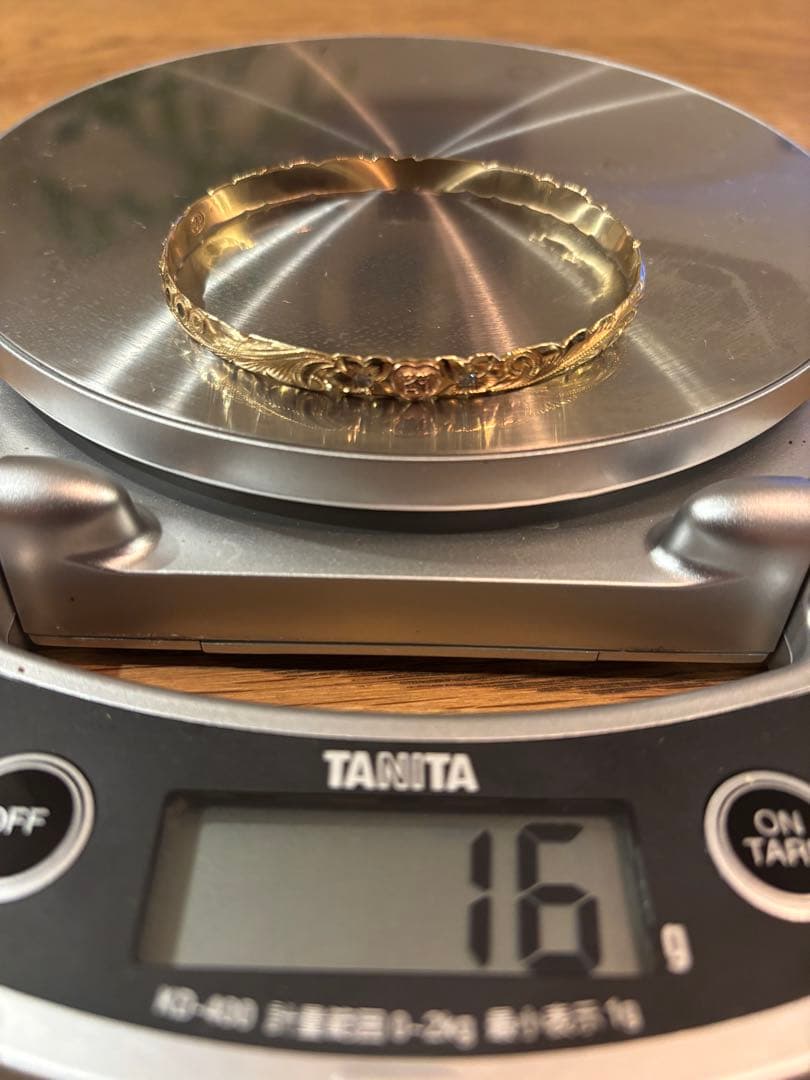 手彫りハワイアンジュエリー　バングル　オーダーメイド　Y G レディース ダイヤ