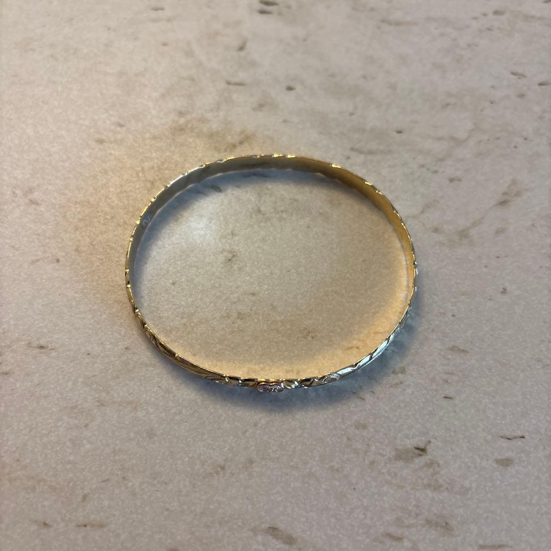 手彫りハワイアンジュエリー　バングル　オーダーメイド　Y G レディース ダイヤ