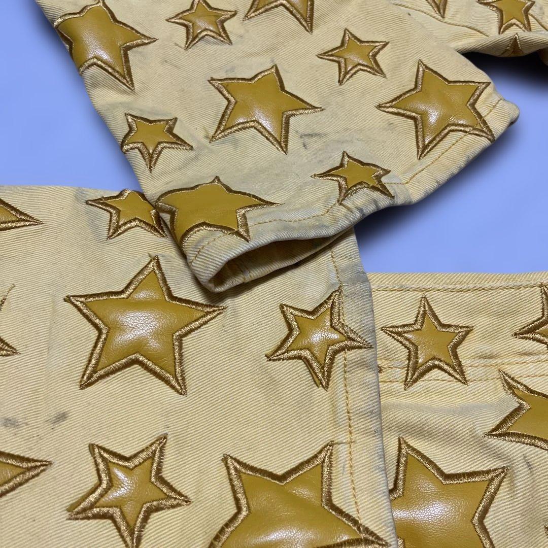 GUAPI イエロー 星柄刺繍 デニムパンツ