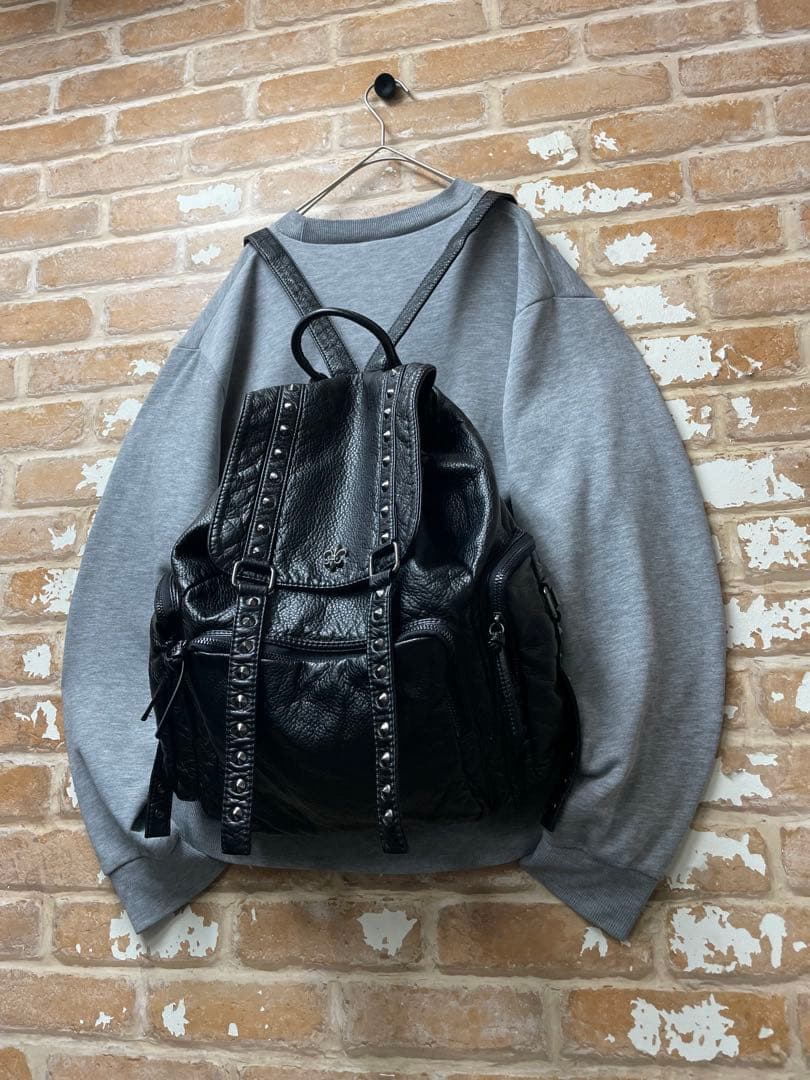 00s パラシュート　レザーリュック　y2k パンク archive 平成 黒