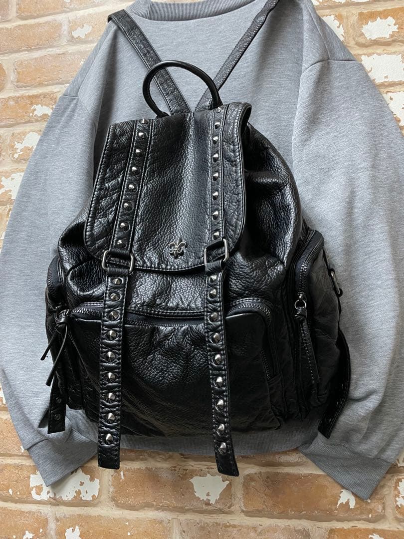 00s パラシュート　レザーリュック　y2k パンク archive 平成 黒