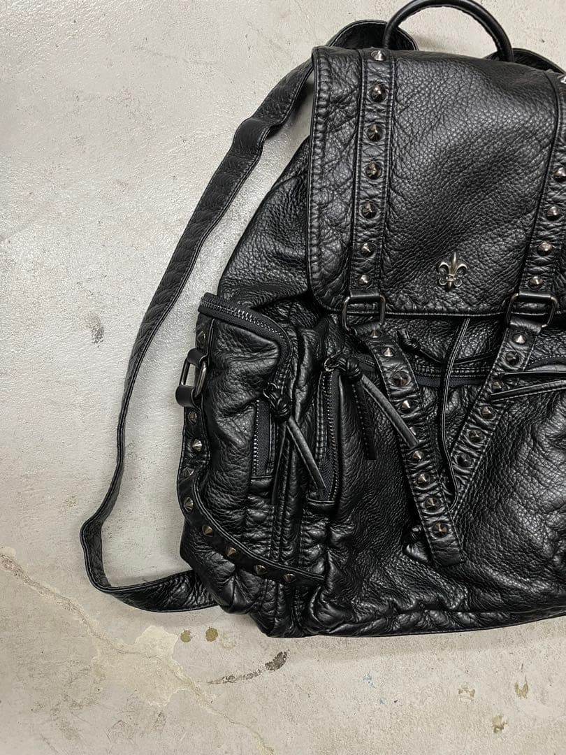 00s パラシュート　レザーリュック　y2k パンク archive 平成 黒