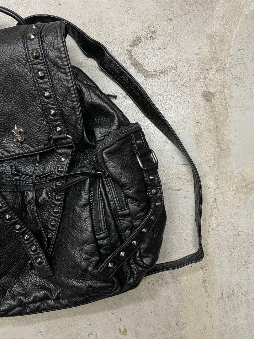 00s パラシュート　レザーリュック　y2k パンク archive 平成 黒