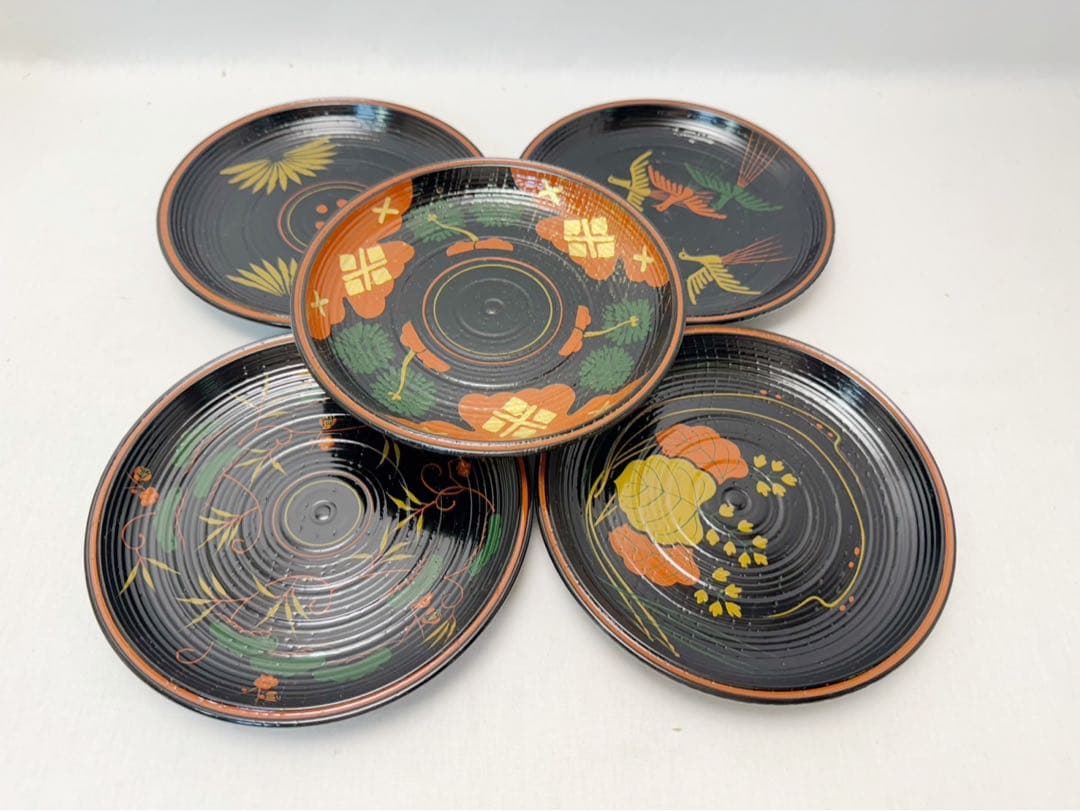 未使用 茶道具 平安象彦 長寛絵変わり 銘々皿 5枚組 底印 木製 菓子皿 共箱