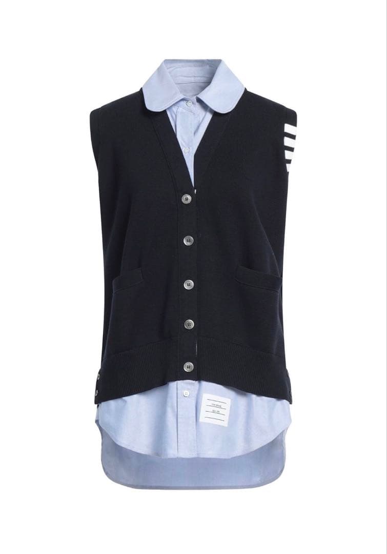 【THOM BROWNE】Vネックカーディガンとベストシャツコラボ