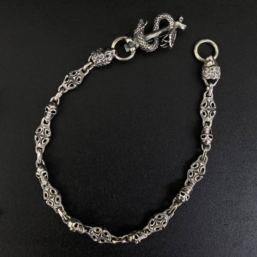 シルバー 925 スネーク ハッピー スカルオーバル リンク ウォレットチェーン