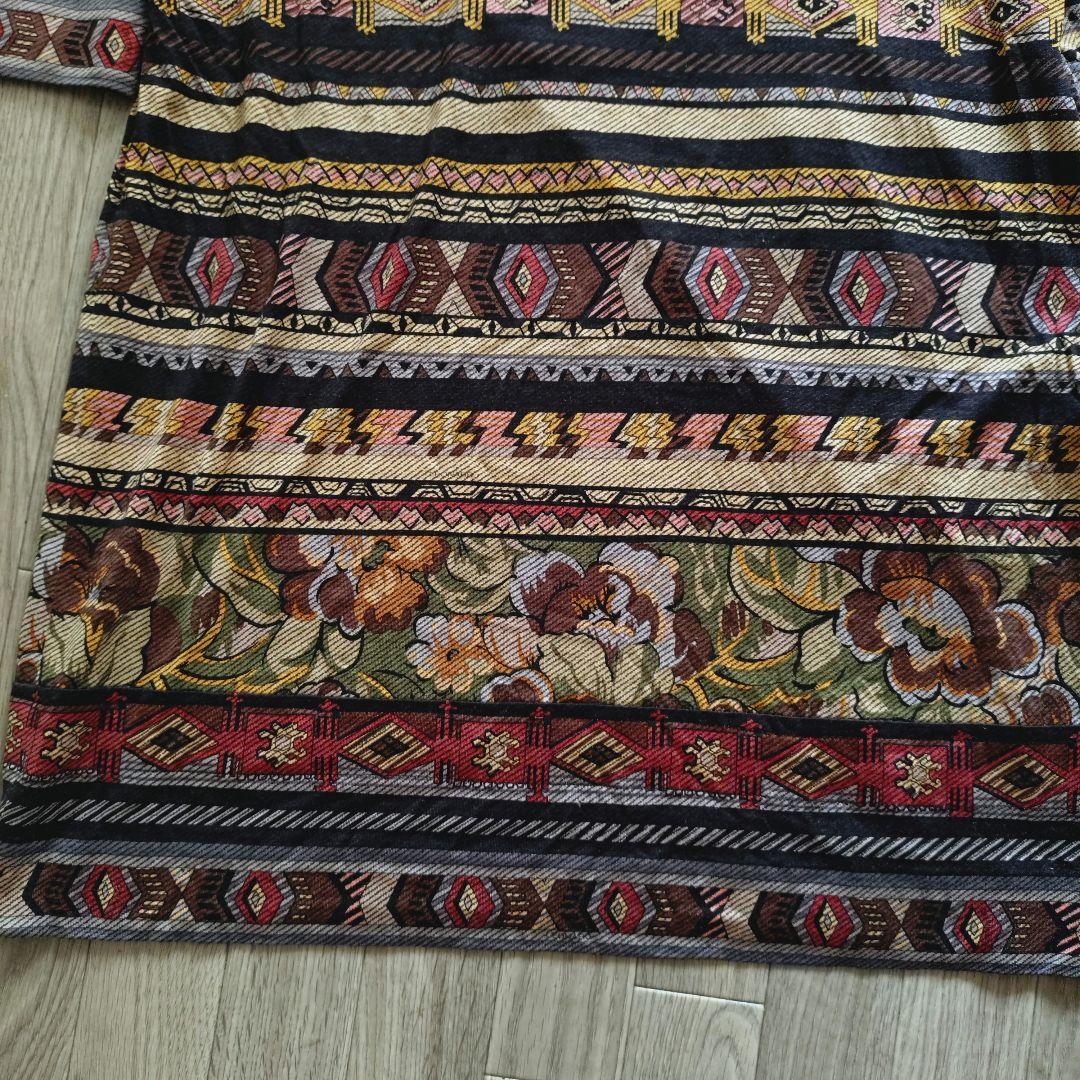 希少 LEONARD モックネック ひざ丈ワンピース ニット 総柄 LL