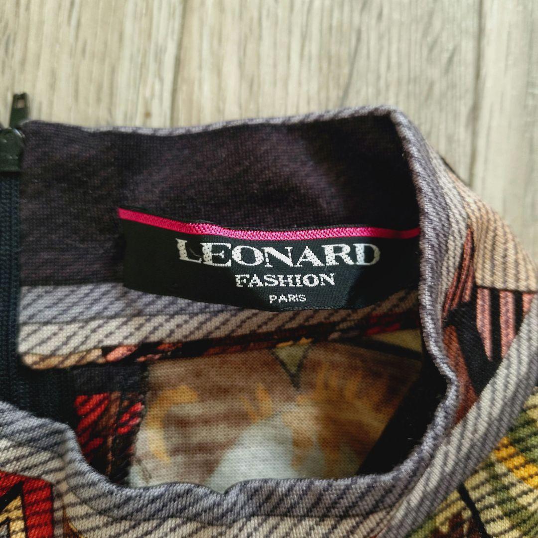 希少 LEONARD モックネック ひざ丈ワンピース ニット 総柄 LL