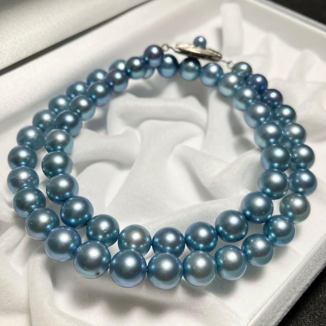 大珠 テリ強 アコヤ真珠 ブルー 7.5～8.5mm 44.5cm ネックレス