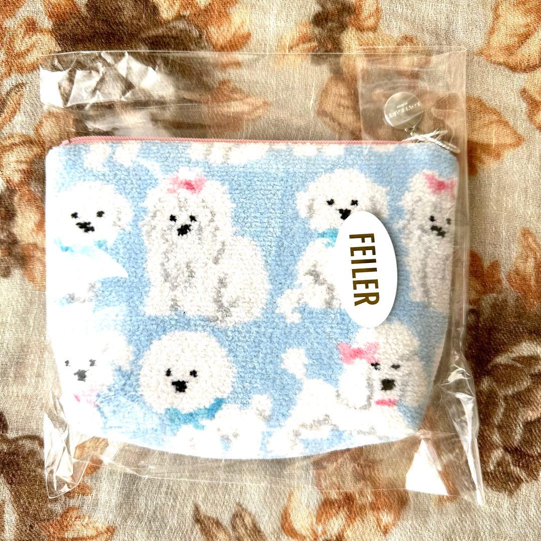 【WEB限定完売】FEILER モフモフワンチャン ハンカチ＆舟型ポーチMセット