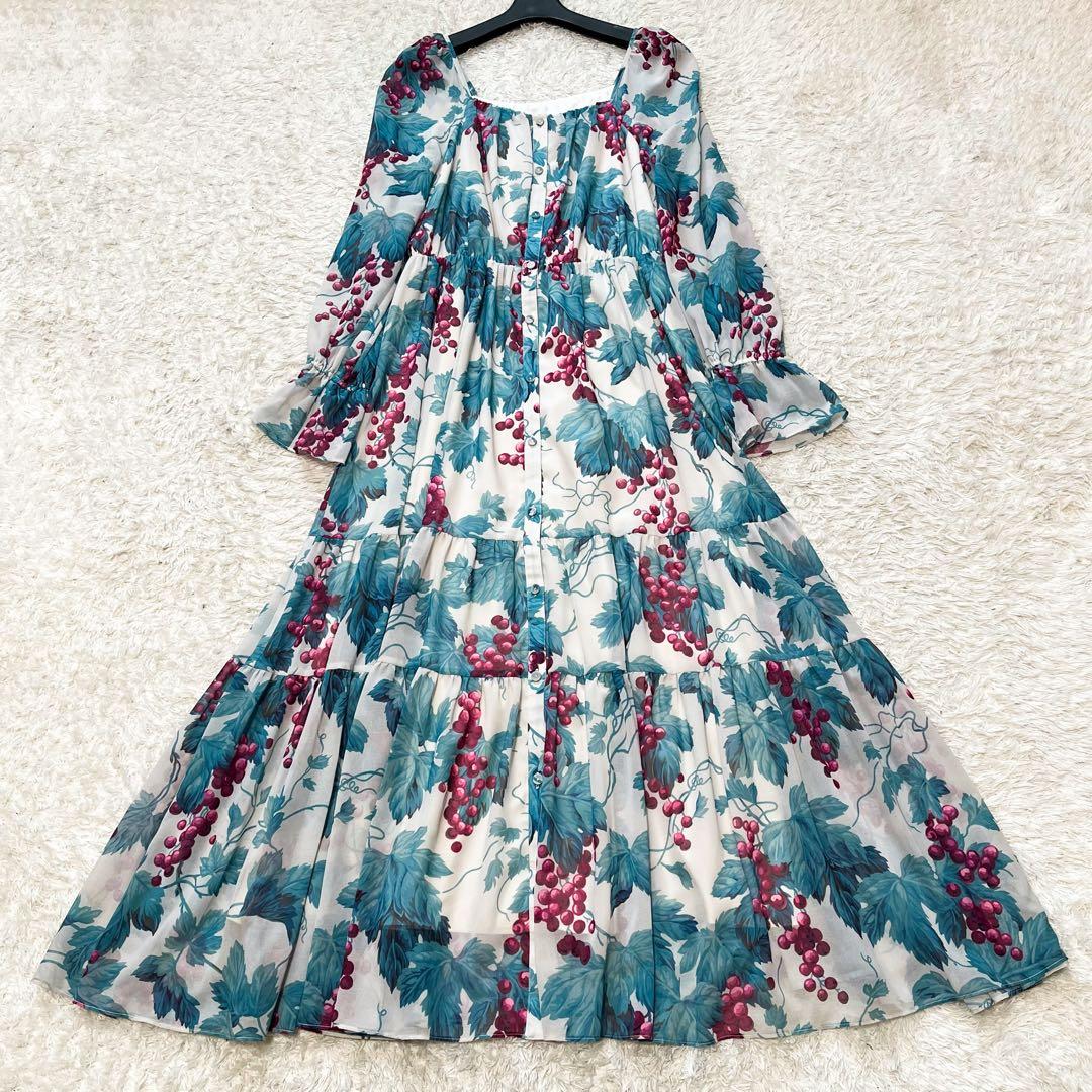 専用グレースコンチネンタル グレーププリントティアードワンピース ぶどう柄　38