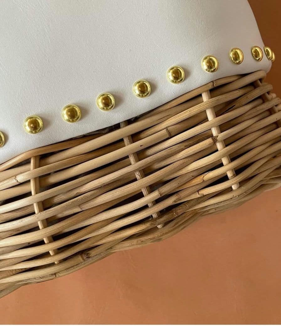 ribbon b ラタンレザーカゴバッグ ホワイト warang wayan