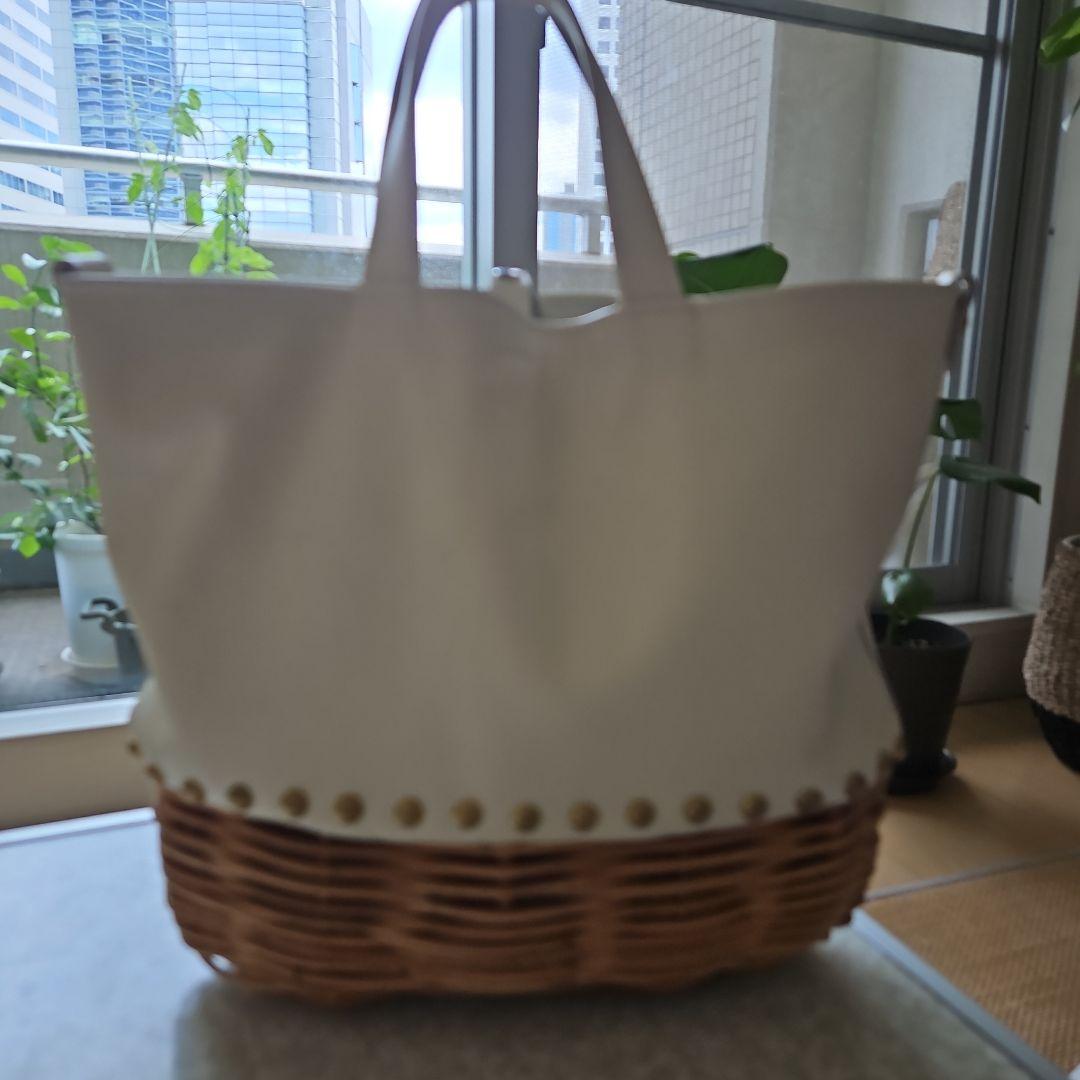 ribbon b ラタンレザーカゴバッグ ホワイト warang wayan
