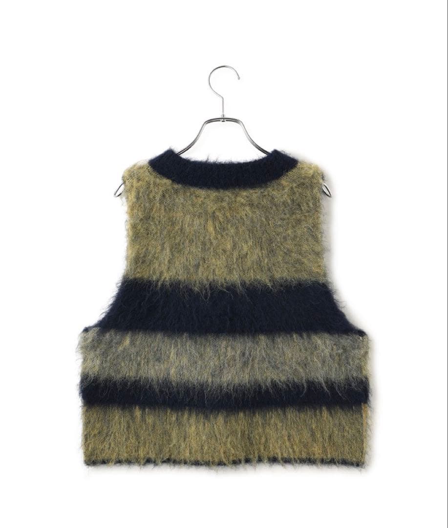 アダムエロぺ　ブラッシュドボーダーベスト　ブルー系　ファー