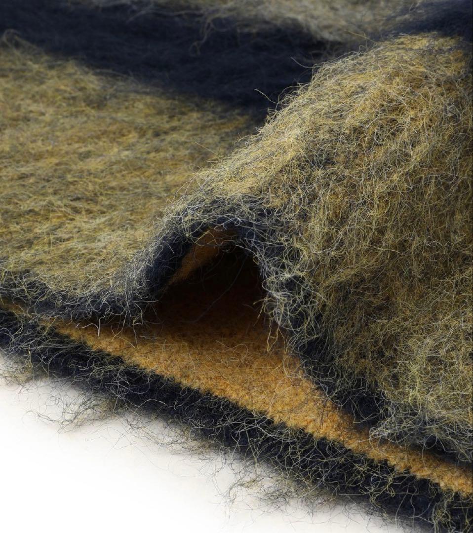 アダムエロぺ　ブラッシュドボーダーベスト　ブルー系　ファー