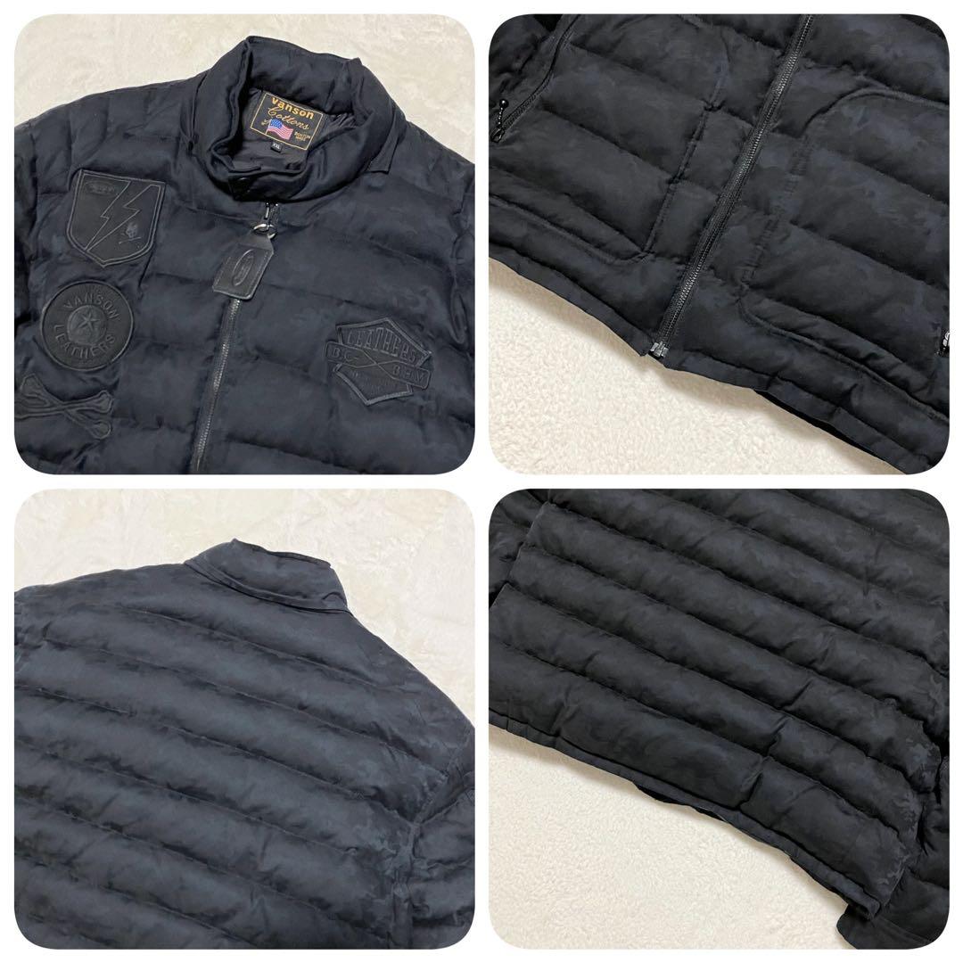 VANSON ダウン ジャケット 黒 カモ柄 XXL ワッペン パッチ 軽量