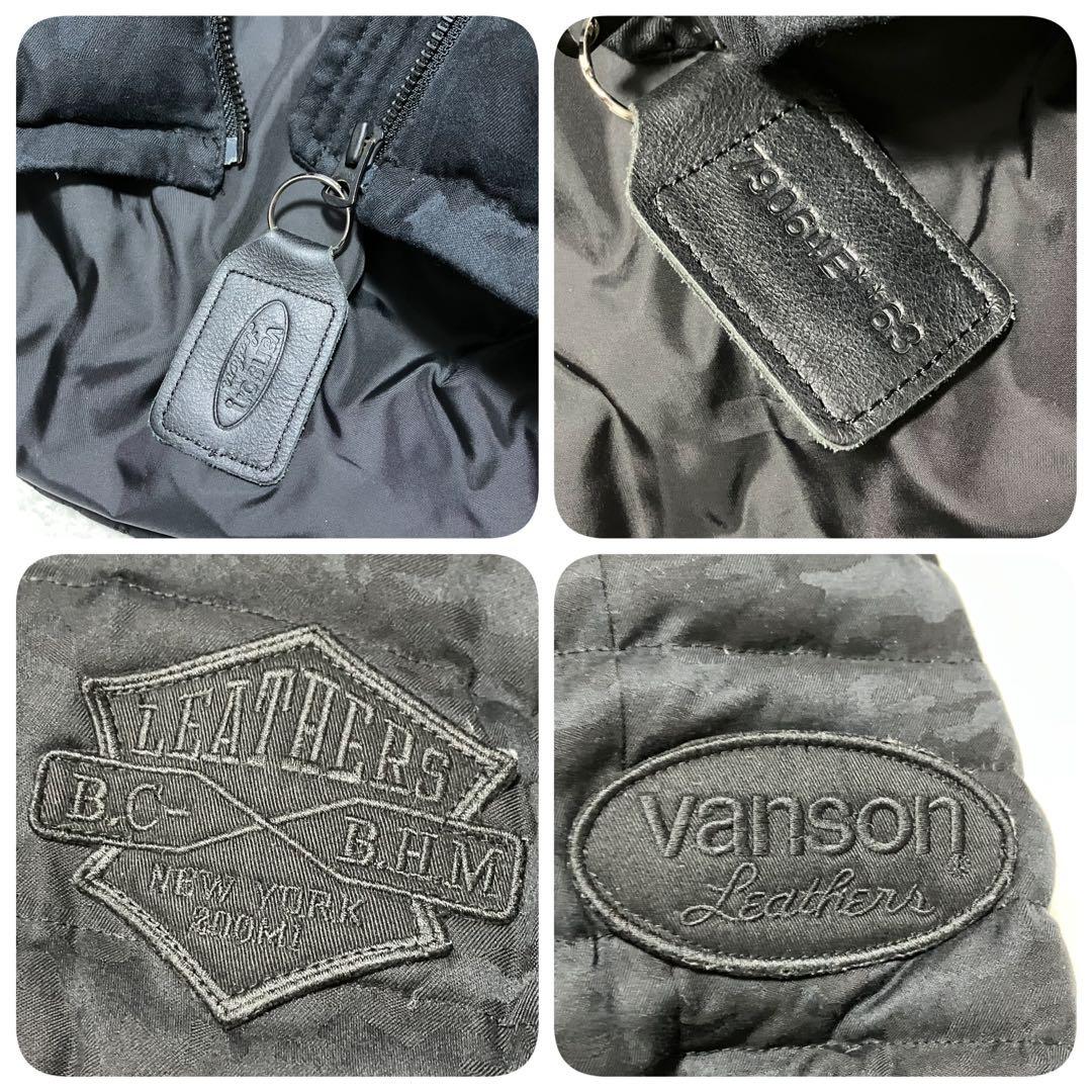 VANSON ダウン ジャケット 黒 カモ柄 XXL ワッペン パッチ 軽量