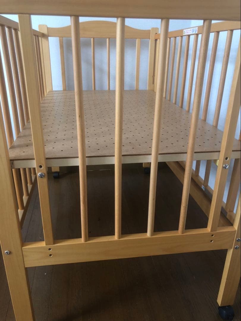 【美品】　石崎家具　ベビーベッド　ナチュラル　木製　ハイタイプ