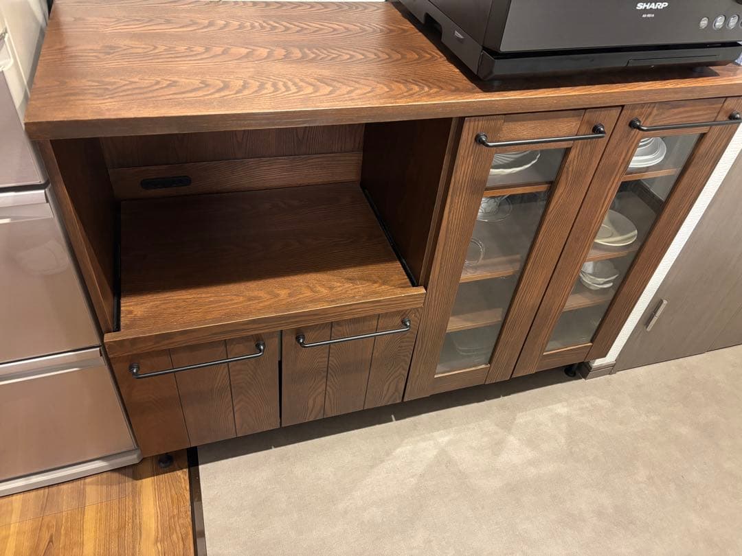 LOWYA 食器棚 レンジ台 キッチン収納 タモ突き板 キャビネット