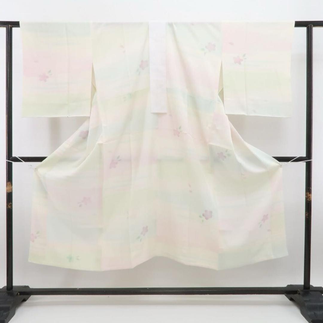 未着用 牡丹草木染 桜 着物 正絹“笑顔を灯す”仕付け糸付 長襦袢 5522