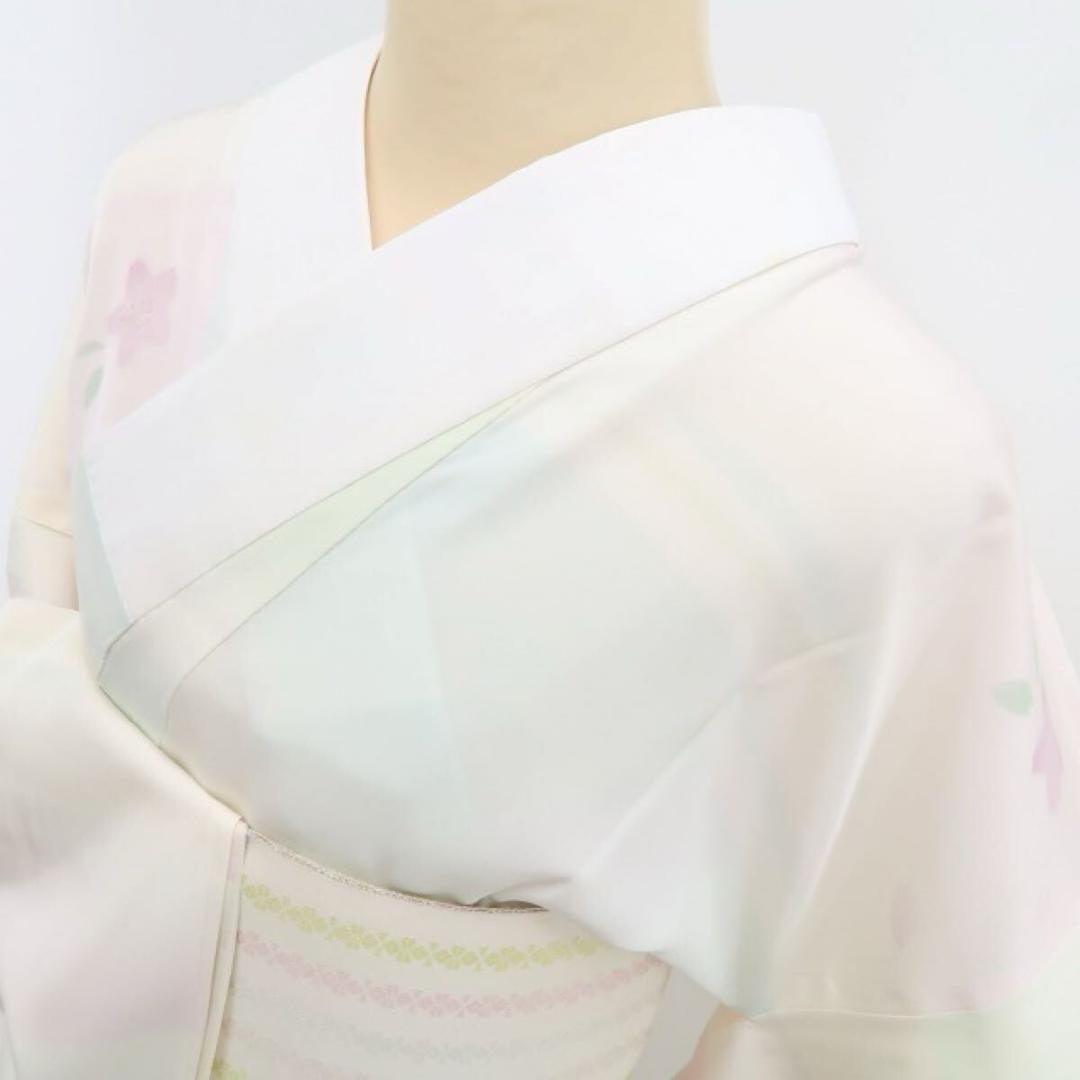 未着用 牡丹草木染 桜 着物 正絹“笑顔を灯す”仕付け糸付 長襦袢 5522