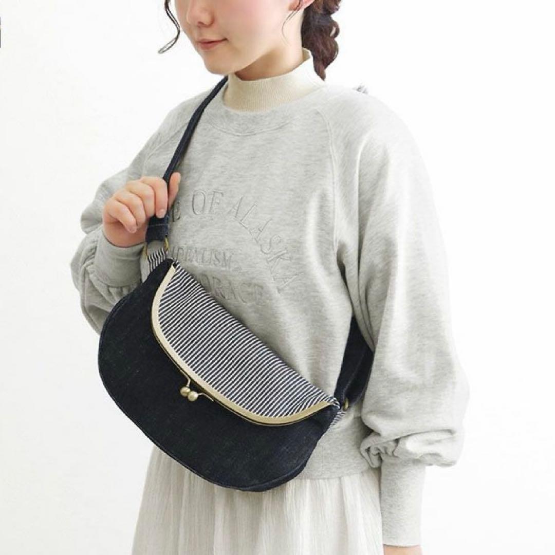 AYANOKOJI 口折れ型 がま口 クロス ボディバッグ デニム ヒッコリー