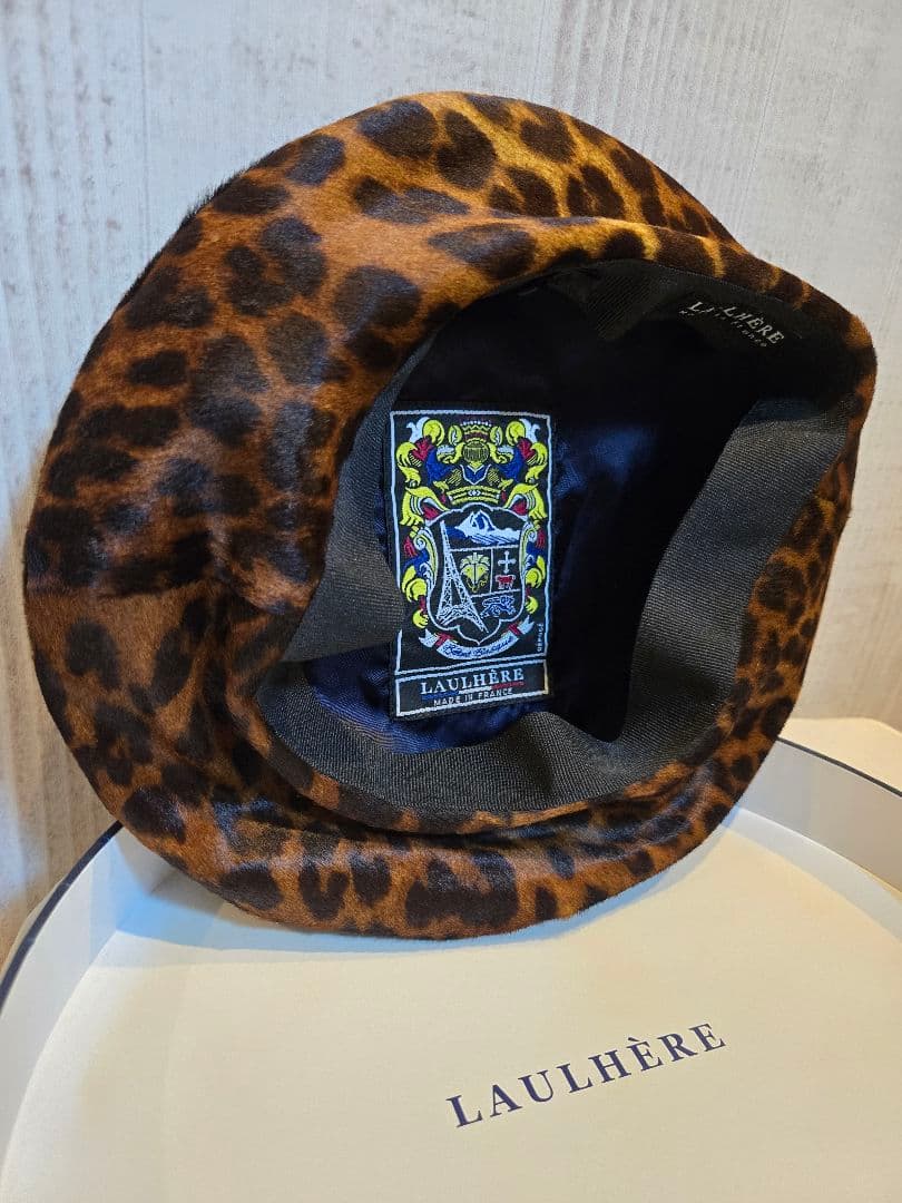 ☆新品☆LAULHERE レオパード ハラコ ベレー帽 ヒョウ柄　箱付き