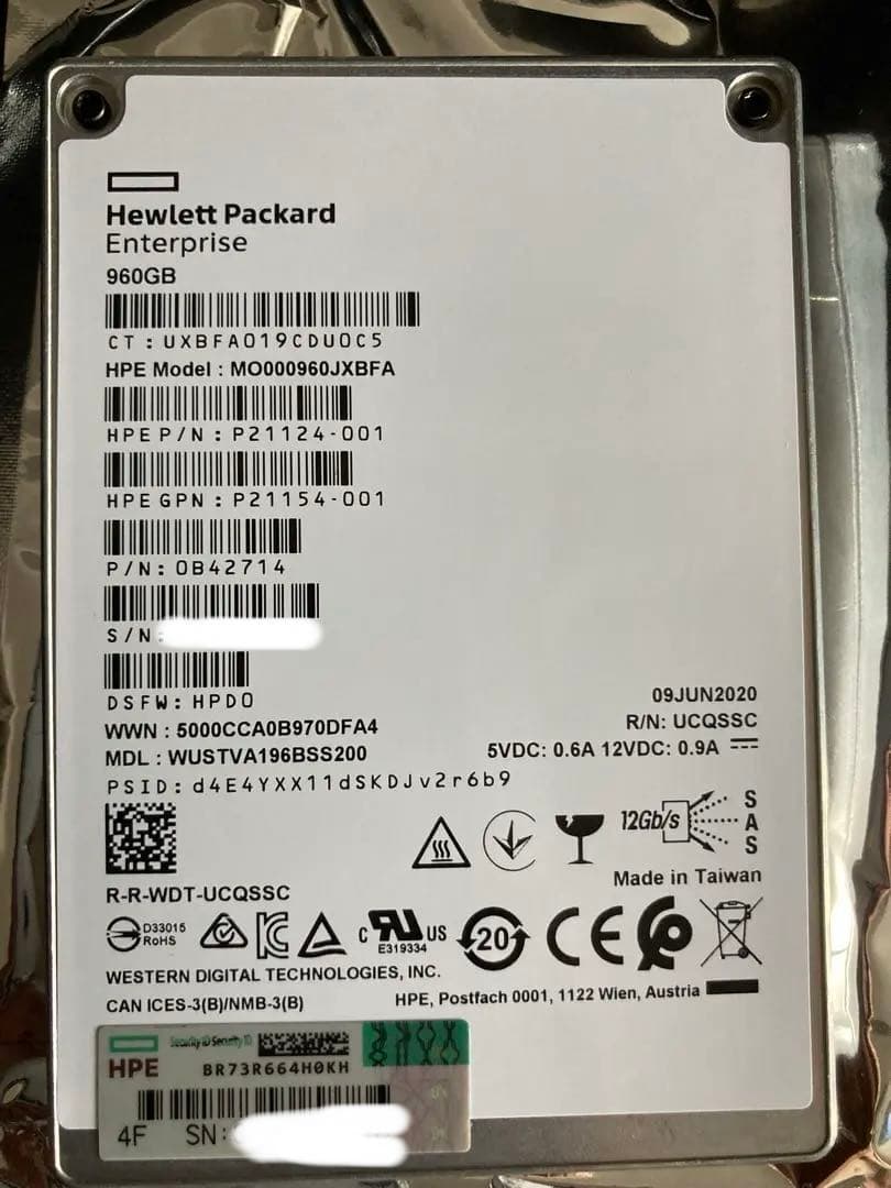 HPE SSD 960Gb 12Gb/s SAS 2.5（P21124-001）