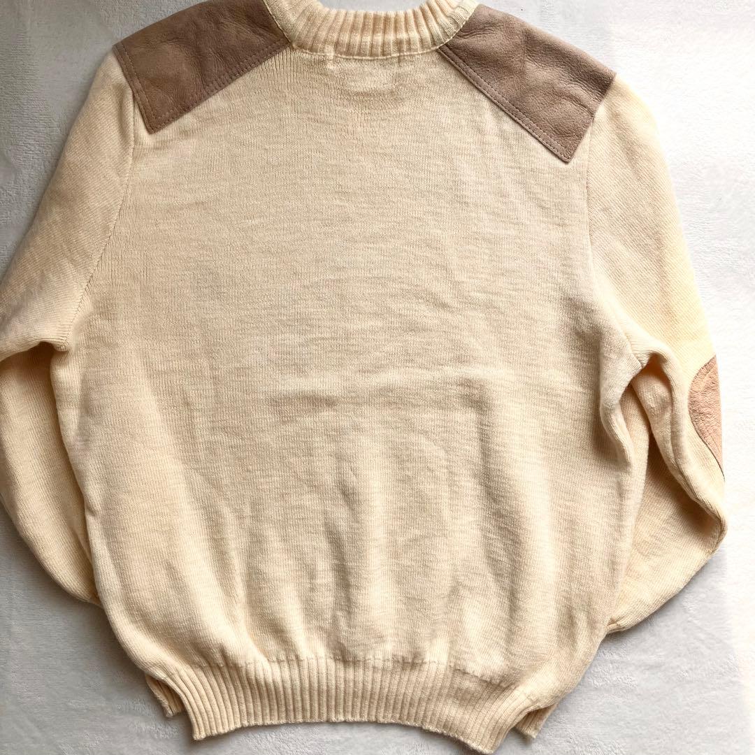 【美品】バーバリー ショルダー エルボーパッチ 長袖ニット 90s アイボリー
