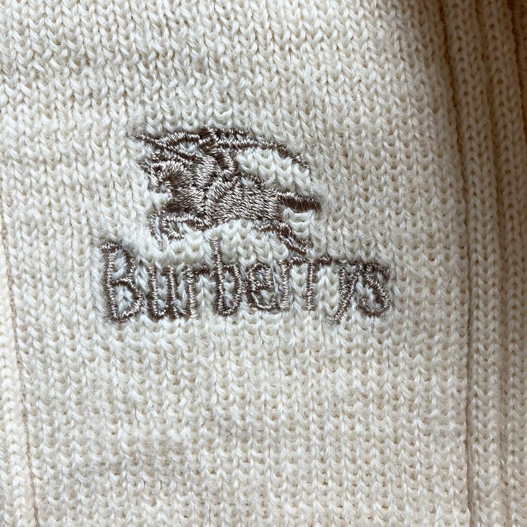 【美品】バーバリー ショルダー エルボーパッチ 長袖ニット 90s アイボリー