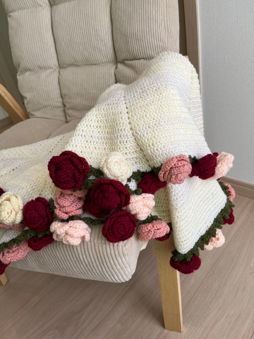 バラの花束ブランケット　ハンドメイド