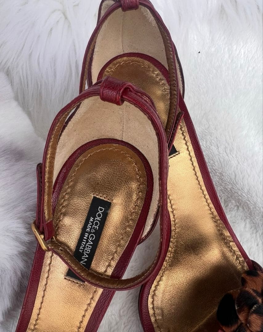 DOLCE&GABBANA サイズ38ワインレッド×レオパード サンダル