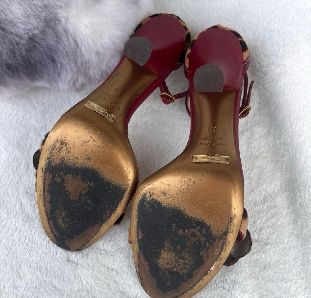 DOLCE&GABBANA サイズ38ワインレッド×レオパード サンダル