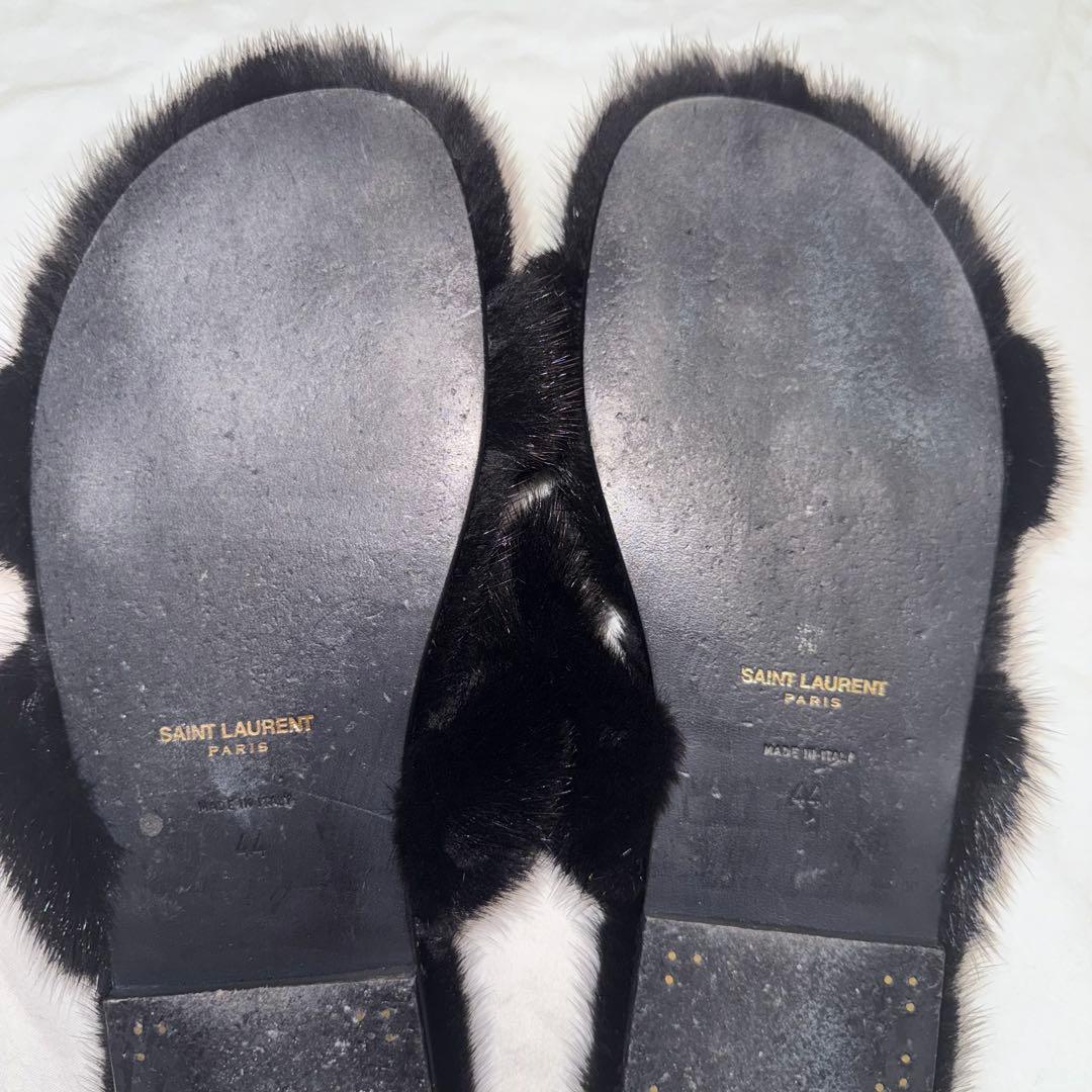 テ*ァ様 SAINT LAURENT ブラックファー・リアルミンクサンダル 44