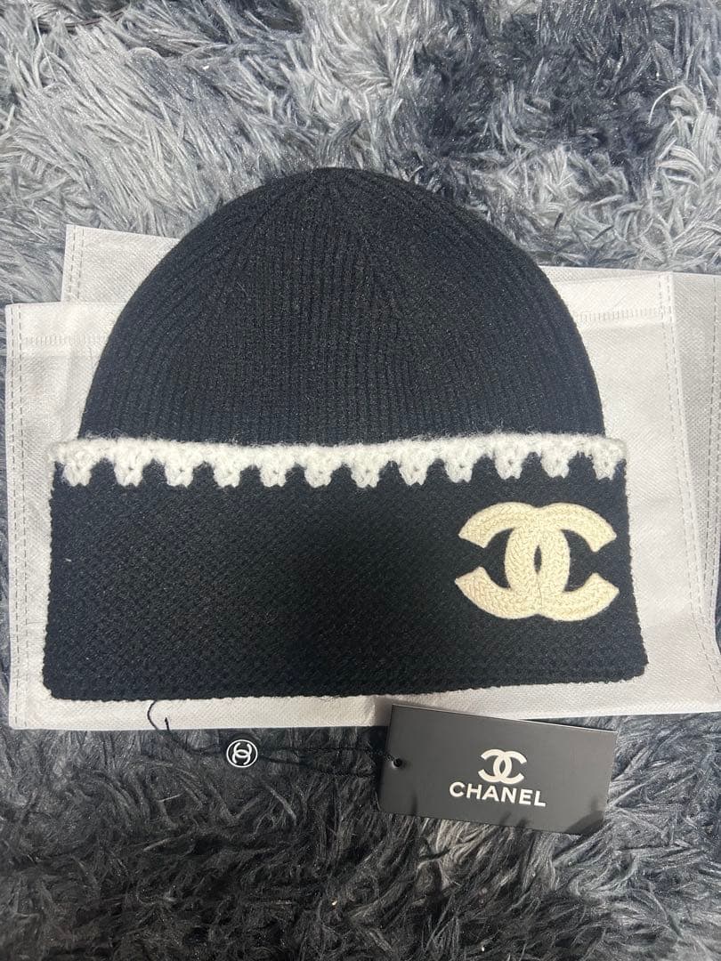 CHANEL ブラックニット帽・ビーニー