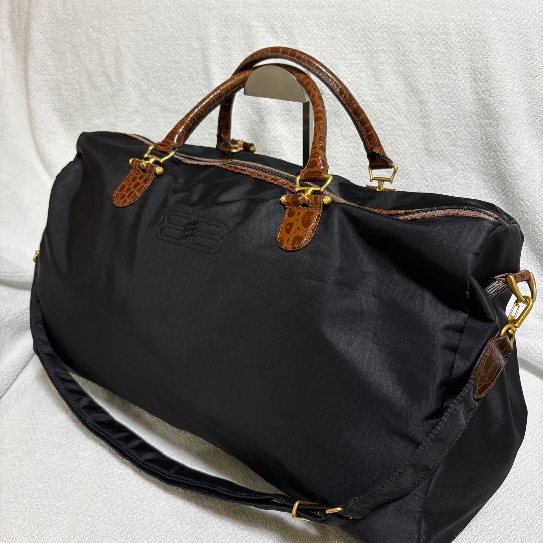 【極美品】バレンシアガ ボストンバッグ 2way ナイロン クロコ 刺繍ロゴ