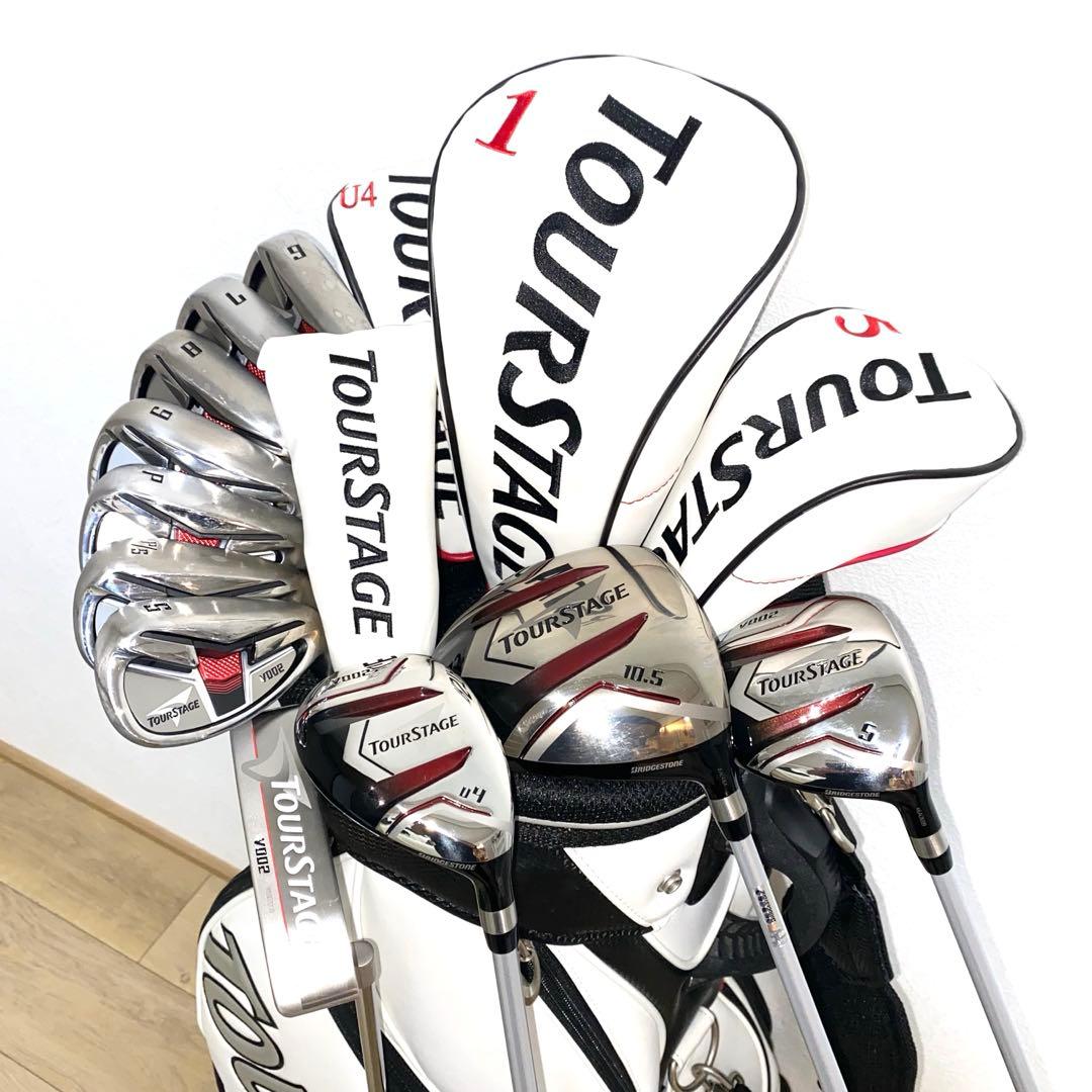 美品☆TOURSTAGEゴルフクラブ フルセット☆メンズ初心者キャディバッグ付S