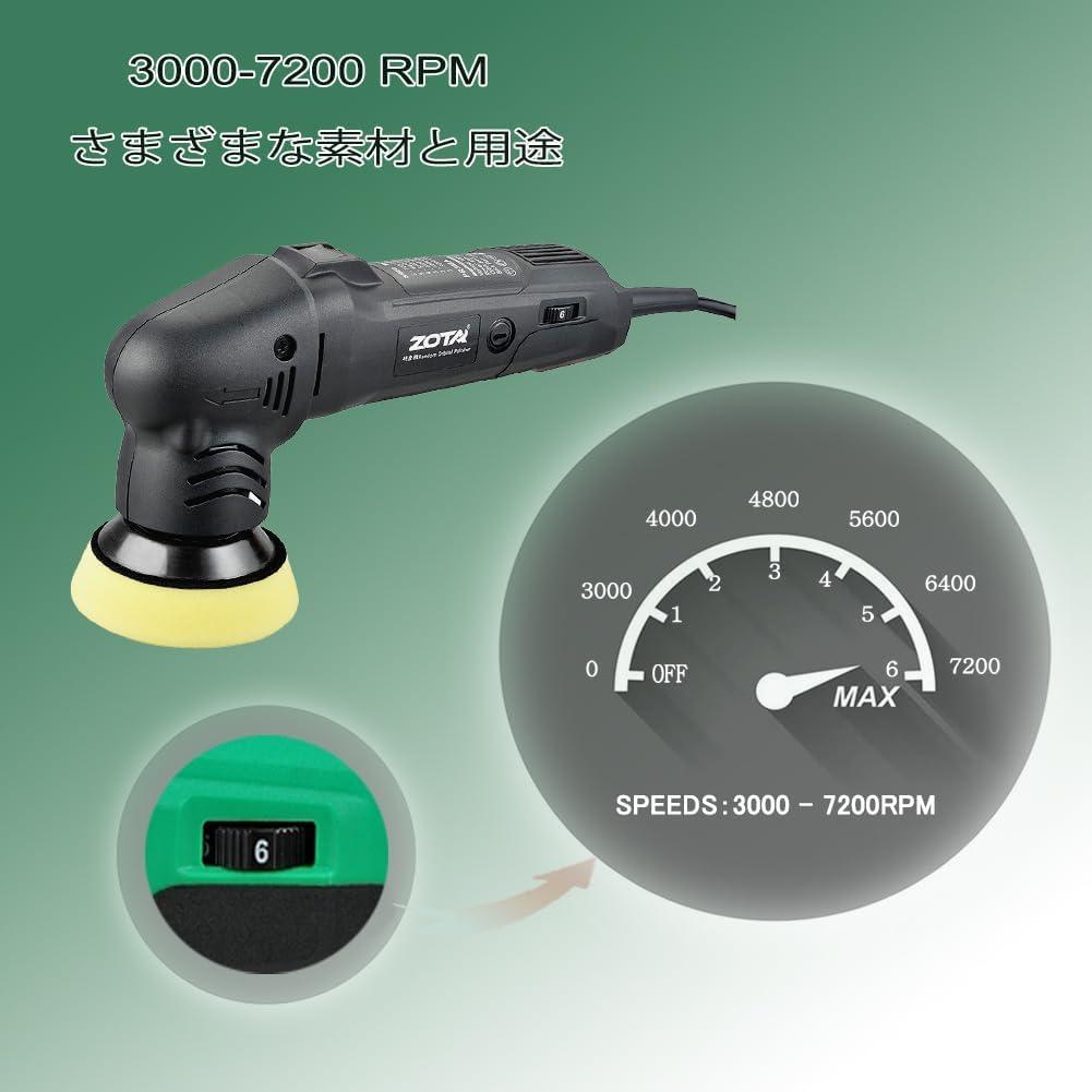 ミニポリッシャー、50mm/75mmダブル裏板型、電動機、六段変速、小型、8mm