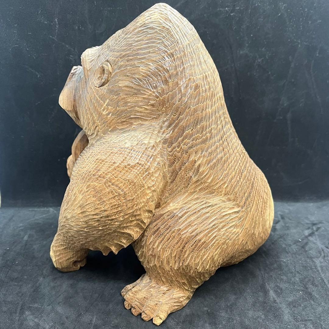 【匿名発送】木工品　彫刻　木彫　置物　ゴリラ　一点物　アンティーク　木彫り