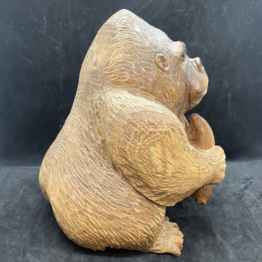 【匿名発送】木工品　彫刻　木彫　置物　ゴリラ　一点物　アンティーク　木彫り