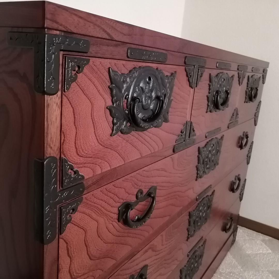 【美品】岩谷堂箪笥 漆塗り欅材 南部鉄金具 伝統工芸品 幅120cm