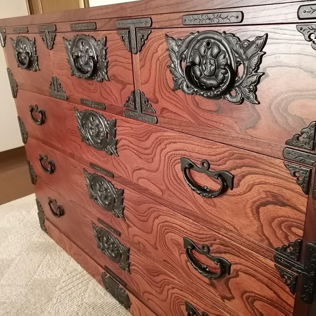 【美品】岩谷堂箪笥 漆塗り欅材 南部鉄金具 伝統工芸品 幅120cm