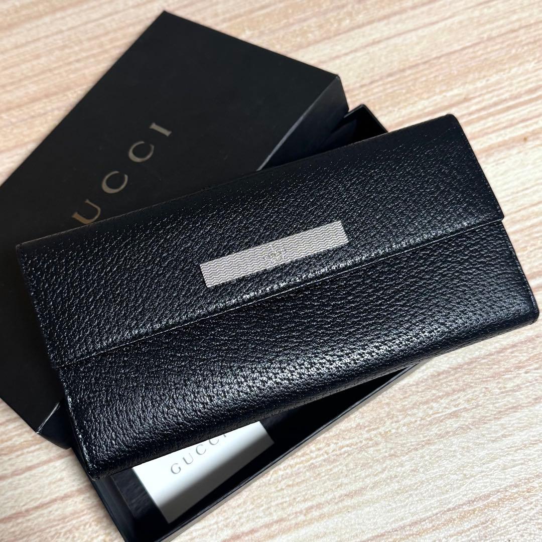 未使用品/箱有 GUCCI 035 1408 長財布 オールレザー ロゴプレート